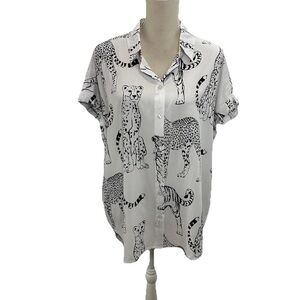 NWT Jane and Delancey Leopard Print Button-Up Women's Top XL